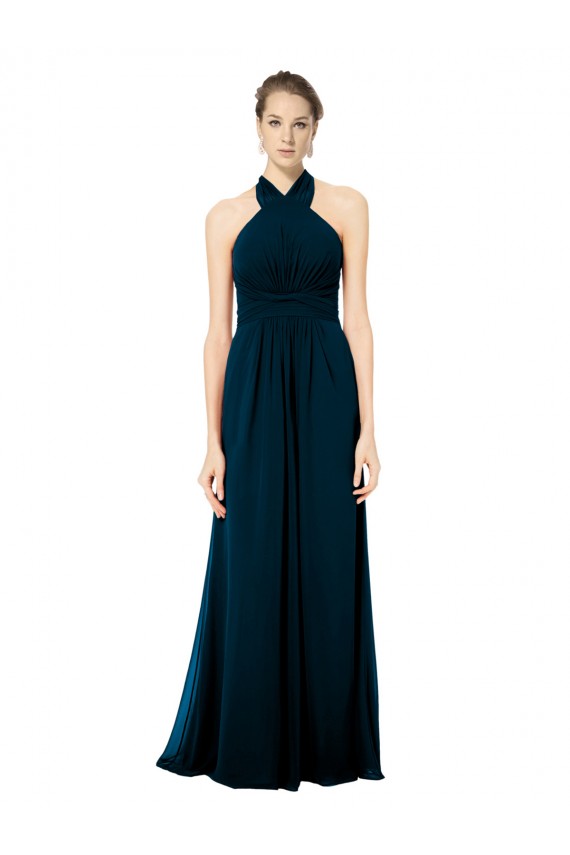 Best Keyhole Back Long Chiffon Halter Dress with Halter Straps Cross Neck UK