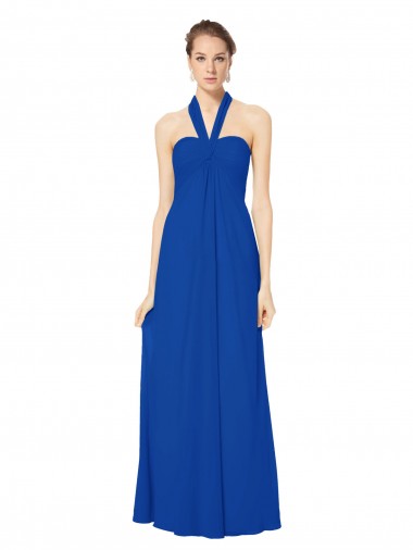 Best Sleeveless Long Chiffon Empire Gown with Pleated Halter Straps UK