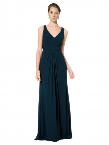 Best Long Chiffon V-Neck Sleeveless Bridesmaid Dress with Large Keyhole Back UK