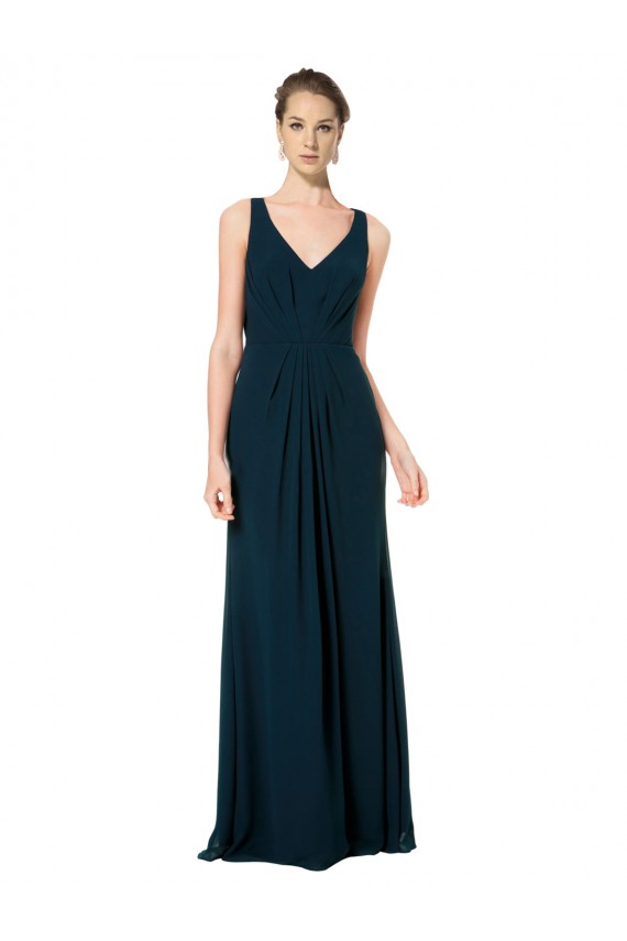 Best Long Chiffon V-Neck Sleeveless Bridesmaid Dress with Large Keyhole Back UK