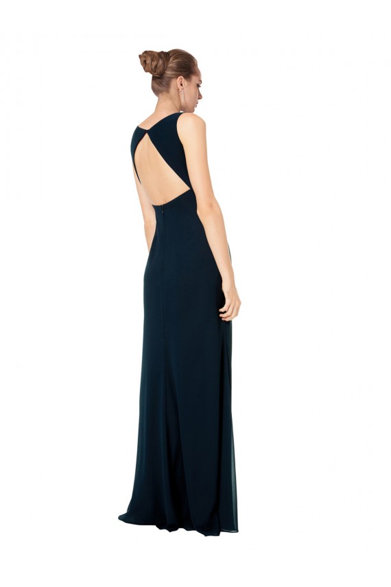 Best Long Chiffon V-Neck Sleeveless Bridesmaid Dress with Large Keyhole Back UK