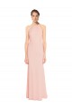 Best High Neck Long Chiffon Halter Bridesmaid Dress with Drape Chiffon Overlay UK