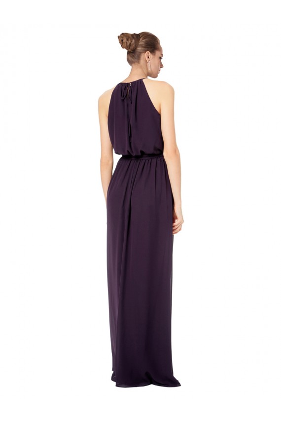 Best High Neck Long Chiffon Halter Bridesmaid Dress with Drape Chiffon Overlay UK