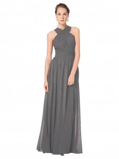 Best Long Chiffon Halter Bridesmaid Dress Keyhole Back UK
