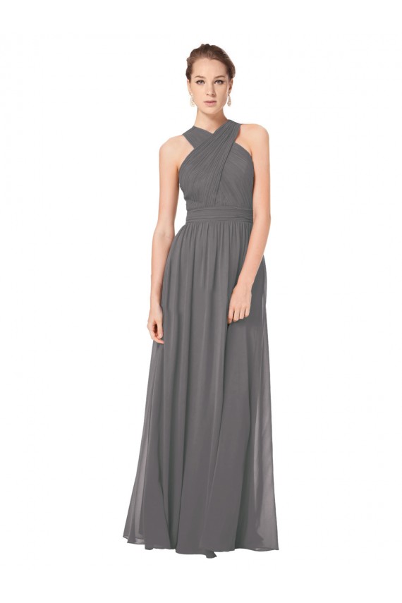 Best Long Chiffon Halter Bridesmaid Dress Keyhole Back UK
