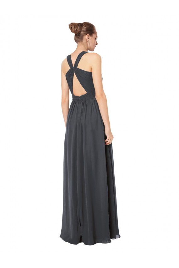 Best Long Chiffon Halter Bridesmaid Dress Keyhole Back UK