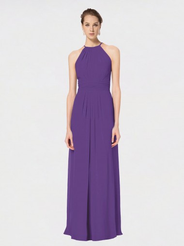 Best Long Chiffon Spaghetti Strap Halter Bridesmaid Dress UK