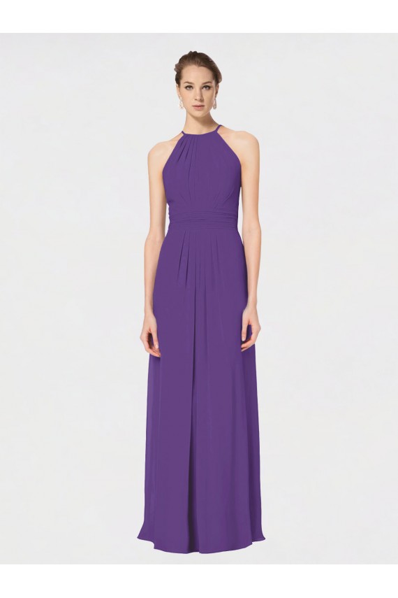 Best Long Chiffon Spaghetti Strap Halter Bridesmaid Dress UK