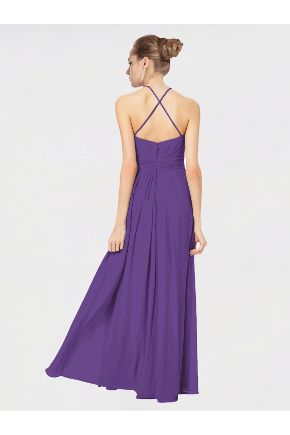 Best Long Chiffon Spaghetti Strap Halter Bridesmaid Dress UK