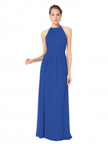Best Long Chiffon High-Neck Sleeveless Bridesmaid Dress UK