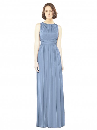 Best Open Keyhole Back Bateau Neck Chiffon Bridesmaid Dress UK