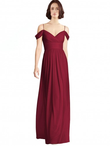 Best Off the Shoulder Long Chiffon Bridesmaid Dress with Pleated Sleeves UK