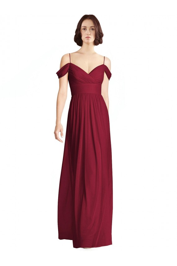 Best Off the Shoulder Long Chiffon Bridesmaid Dress with Pleated Sleeves UK