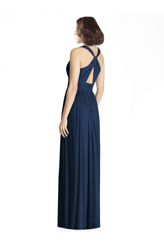 Best Cut Out Back Long Chiffon V-Neck Bridesmaid Dress UK