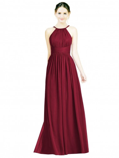 Best Halter Neck Open Back Draped Chiffon Bridesmaid Dress UK