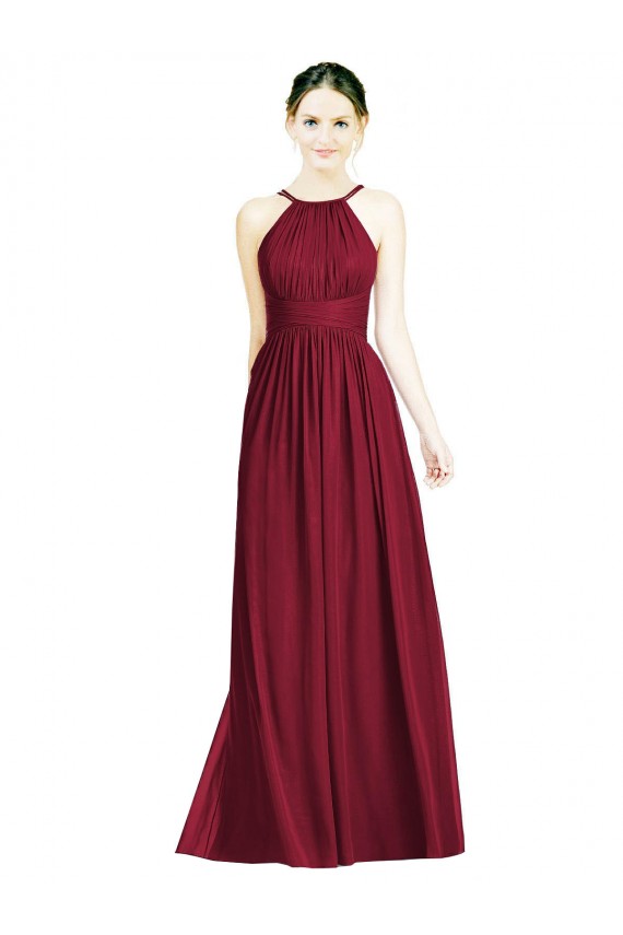 Best Halter Neck Open Back Draped Chiffon Bridesmaid Dress UK