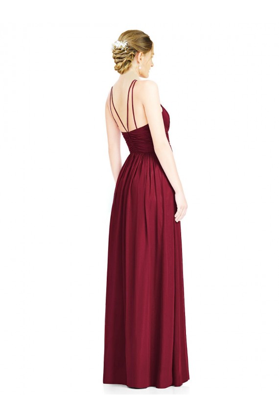 Best Halter Neck Open Back Draped Chiffon Bridesmaid Dress UK