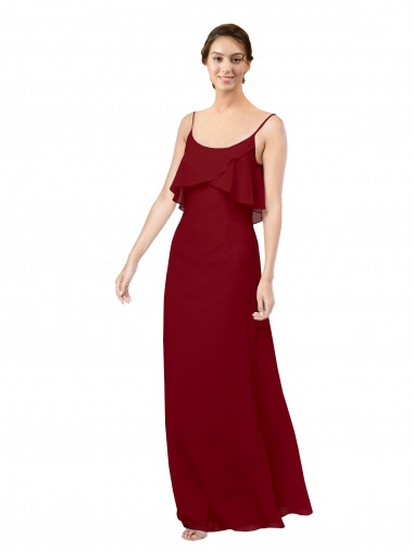 Best Scoop Neck Chiffon Bridesmaid Dress with Spaghetti Straps and Low Back UK