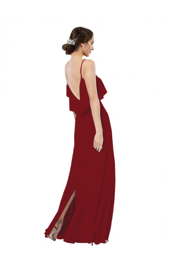 Best Scoop Neck Chiffon Bridesmaid Dress with Spaghetti Straps and Low Back UK