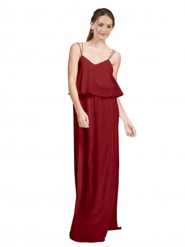 Best Long Chiffon Bridesmaid Dress with Slim Straps and Open Back UK