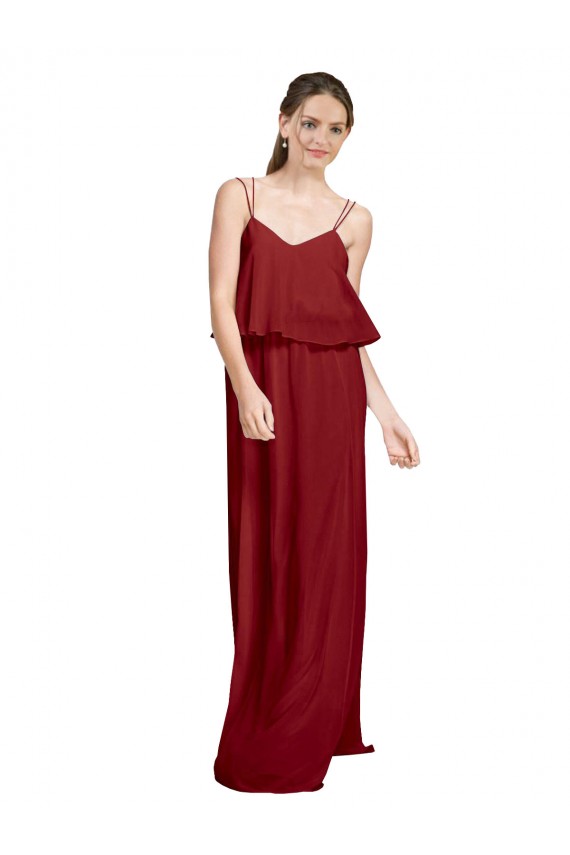 Best Long Chiffon Bridesmaid Dress with Slim Straps and Open Back UK