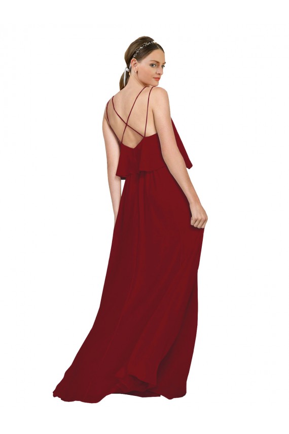 Best Long Chiffon Bridesmaid Dress with Slim Straps and Open Back UK