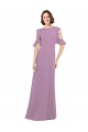 Best Long Chiffon Bridesmaids Dress with Flounced Sleeve Detail and Criss Cross Back UK