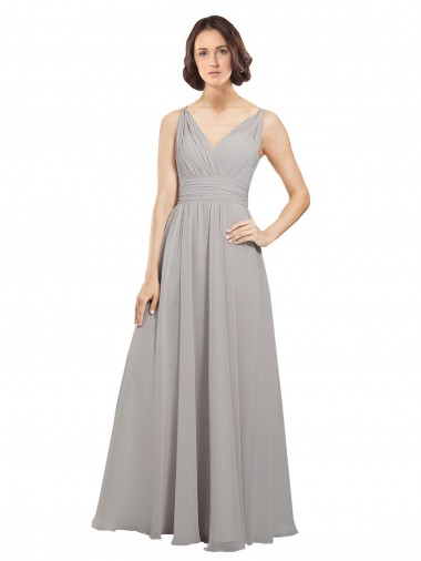 Best Twist Shouder Full Chiffon Bridesmaids Dress with V-Neckline and V-Back UK