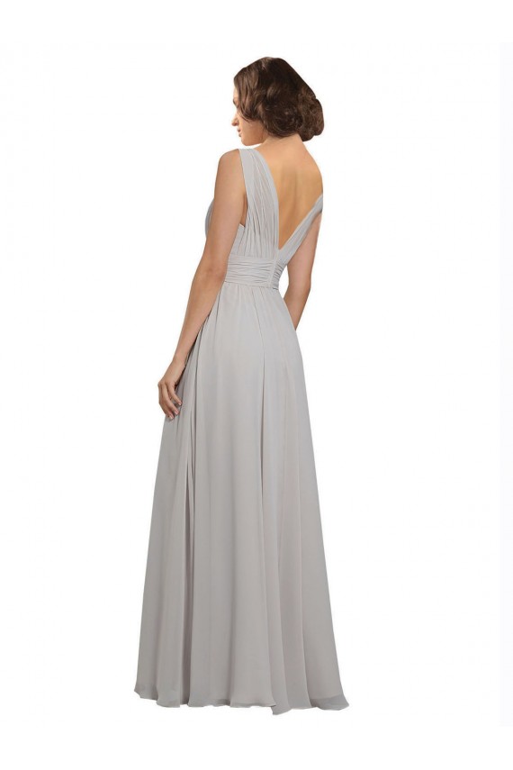 Best Twist Shouder Full Chiffon Bridesmaids Dress with V-Neckline and V-Back UK