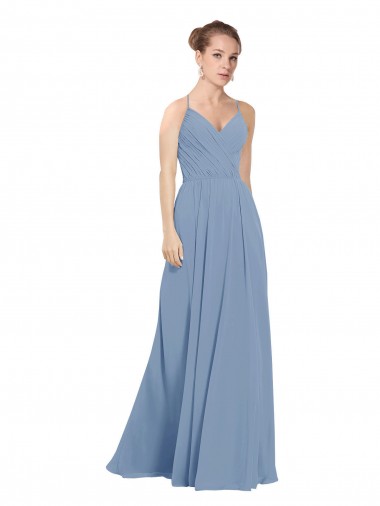 Best Chiffon Bridesmaids Dress with Draped V-Neck Bodice and Keyhole Back UK