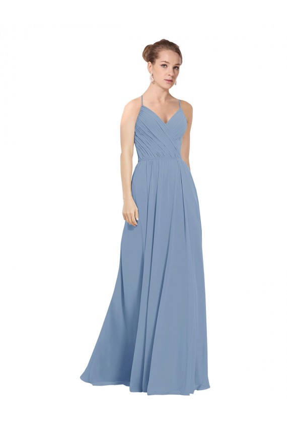 Best Chiffon Bridesmaids Dress with Draped V-Neck Bodice and Keyhole Back UK