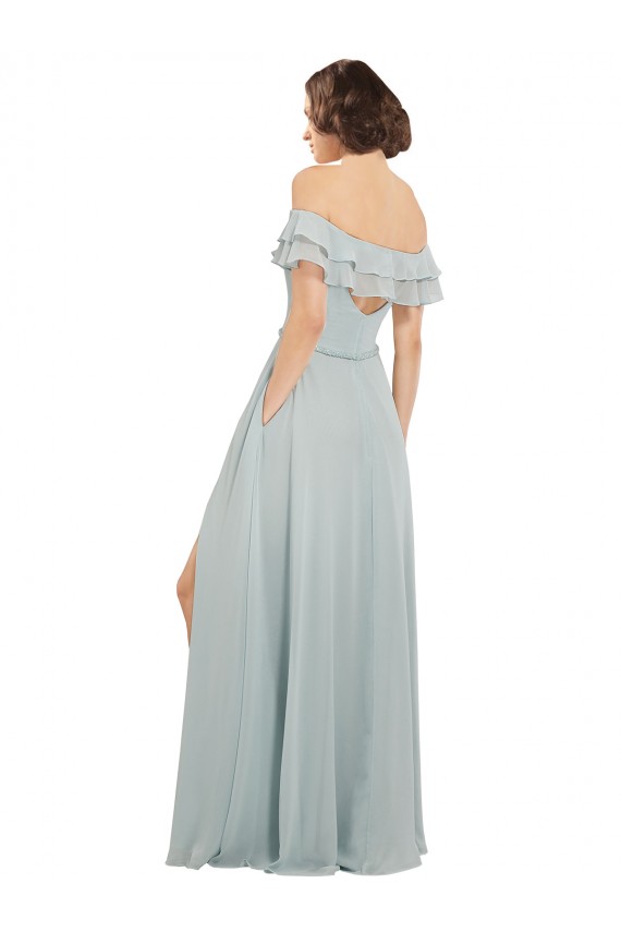 Best Luxe Chiffon Bridesmaids Dress with Off the Shoulder Flounced Neckline UK
