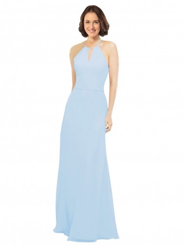 Best Floor Length Chiffon Bridesmaids Dress with Front Keyhole Neckline UK