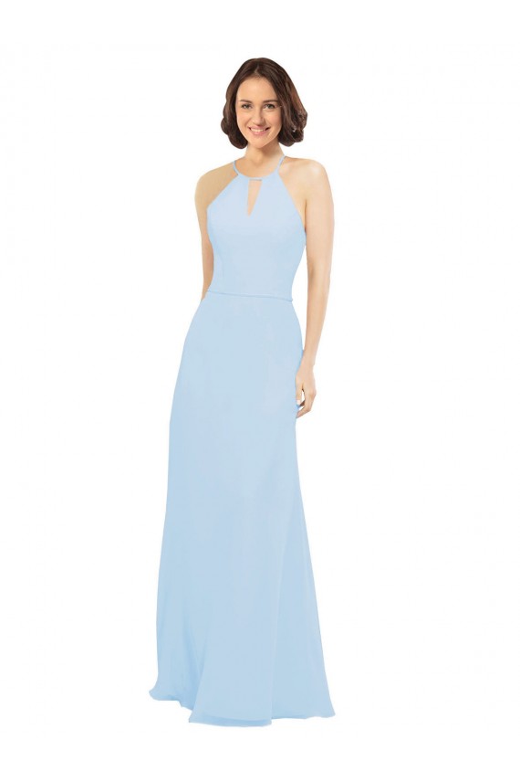 Best Floor Length Chiffon Bridesmaids Dress with Front Keyhole Neckline UK