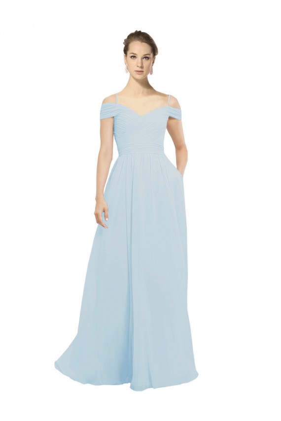 Best Chiffon Bridesmaids Dress with Off the Shoulder Draped Neckline UK