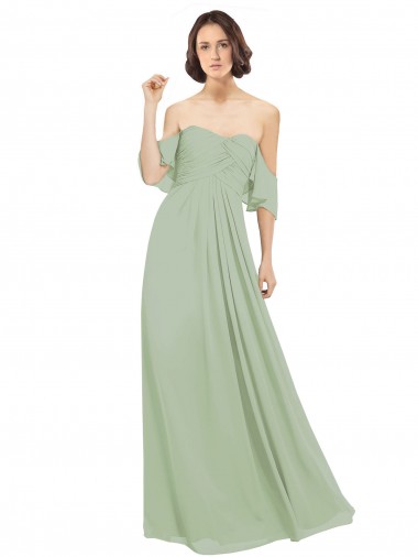 Best Boho Chic Chiffon Bridesmaids Dress with Off the Shoulder Neckline UK