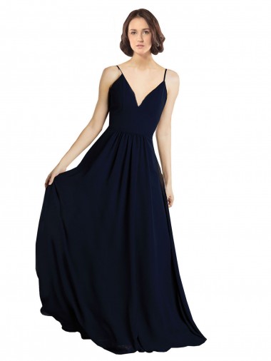Best Simple Chiffon Bridesmaid Dress with Deep V-Neckline UK