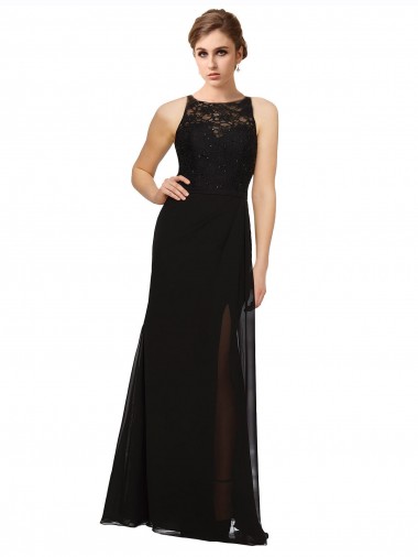 Best Sheath Beaded and Embroidered Bridesmaids Dress with Lace Bodice and Chiffon Skirt UK