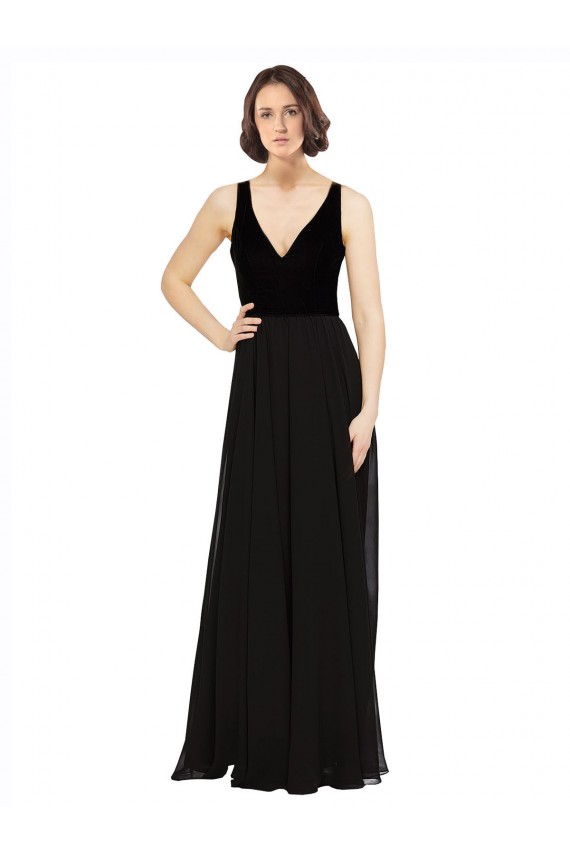 Best Stretch Velvet and Chiffon Bridesmaids Dress with V-Neckline UK