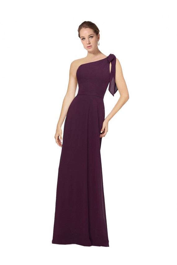 Best One Shoulder Chiffon Bridesmaids Dress with Shoulder Bow UK