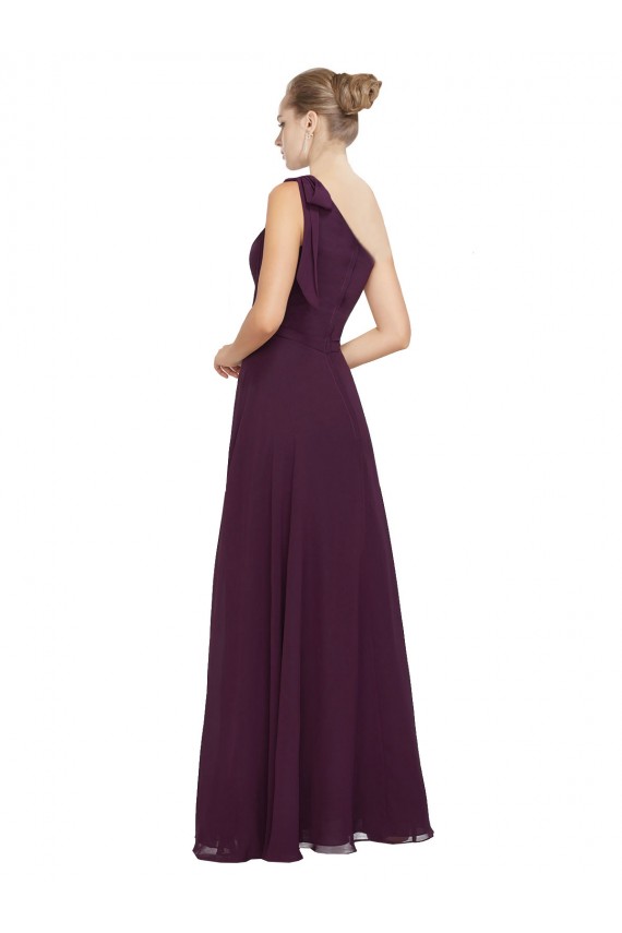 Best One Shoulder Chiffon Bridesmaids Dress with Shoulder Bow UK