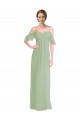 Best Long Chiffon Off-The-Shoulder Bridesmaid Dress with Double Flounce Sleeves UK