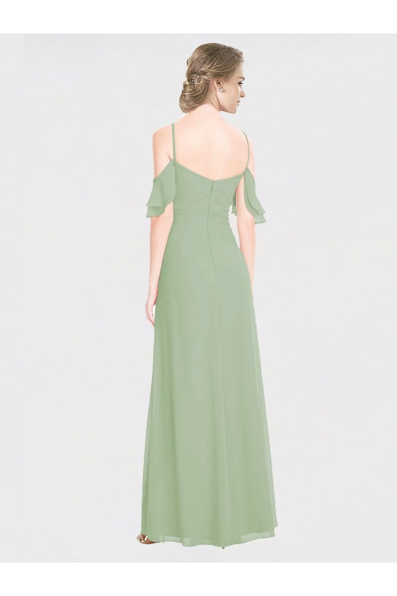 Best Long Chiffon Off-The-Shoulder Bridesmaid Dress with Double Flounce Sleeves UK