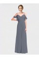 Best Long Chiffon Spaghetti Strap V-Neck Bridesmaid Dress with Off-The-Shoulder Flutter Sleeves UK