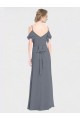 Best Long Chiffon Spaghetti Strap V-Neck Bridesmaid Dress with Off-The-Shoulder Flutter Sleeves UK