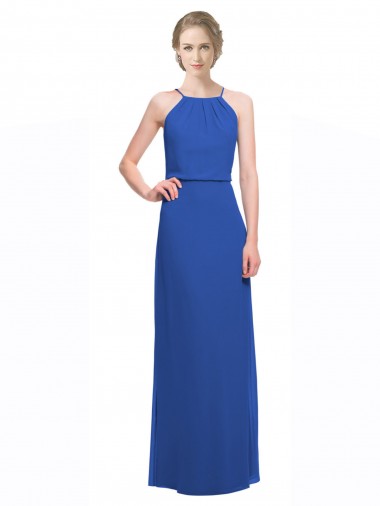 Best Long Chiffon Spaghetti Strap Bridesmaid Dress with Blouson Top UK