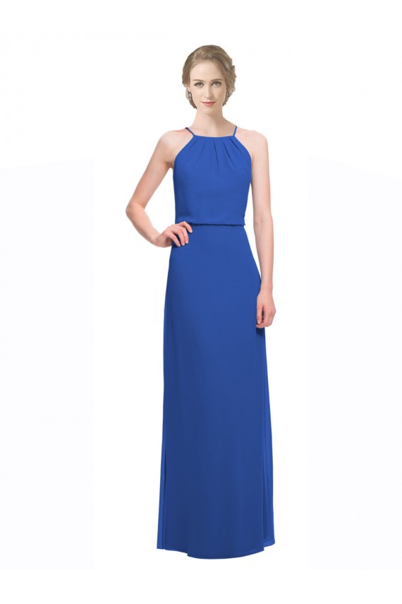 Best Long Chiffon Spaghetti Strap Bridesmaid Dress with Blouson Top UK