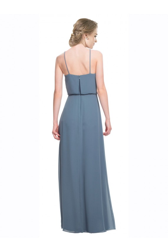 Best Long Chiffon Spaghetti Strap Bridesmaid Dress with Blouson Top UK