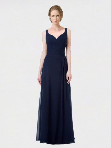Best Long Chiffon Bridesmaid Dress with Sweetheart Neckline and Shoulder Straps UK