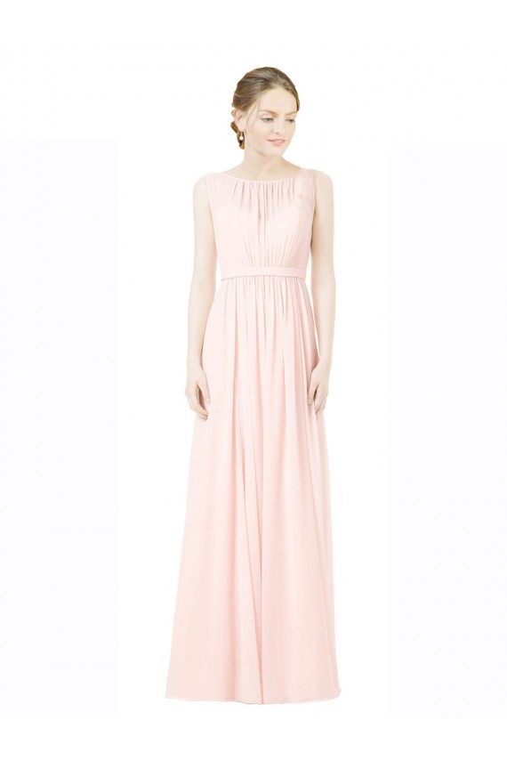 Best Long Chiffon Sleeveless Bridesmaid Dress with Sheer Illusion Top and V-Back UK